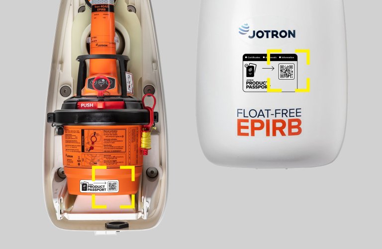 Showing the Jotron Product Passport's QR code on an EPRIB and its bracket.