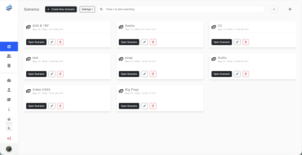 Ricochet Investigator showing scenarios list screen shot.